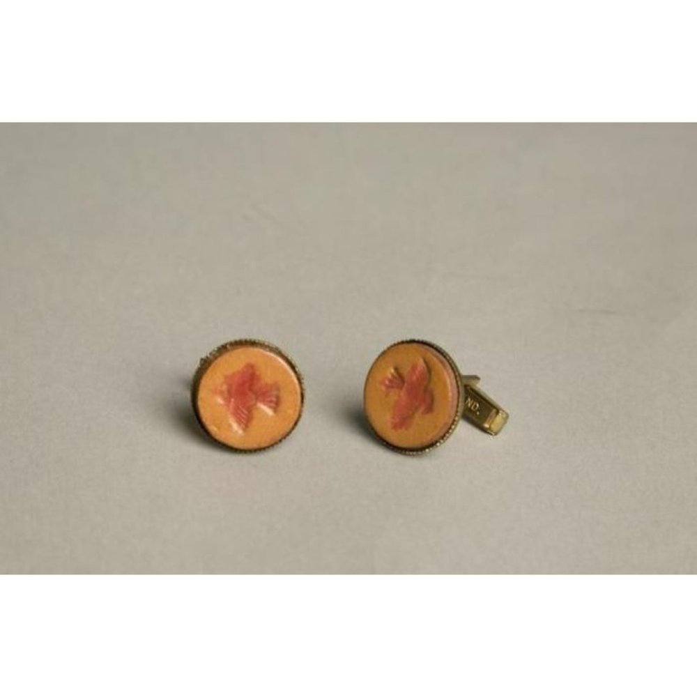 Vintage Cuff Links Eagle Bird embossed Leather Cuffs Set Unique Accessory Gift
